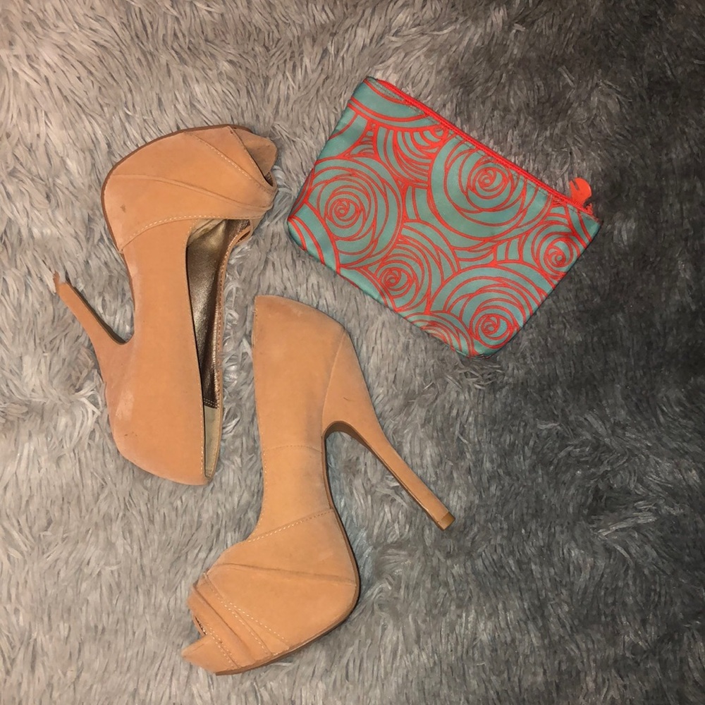 Beige suede high heels
